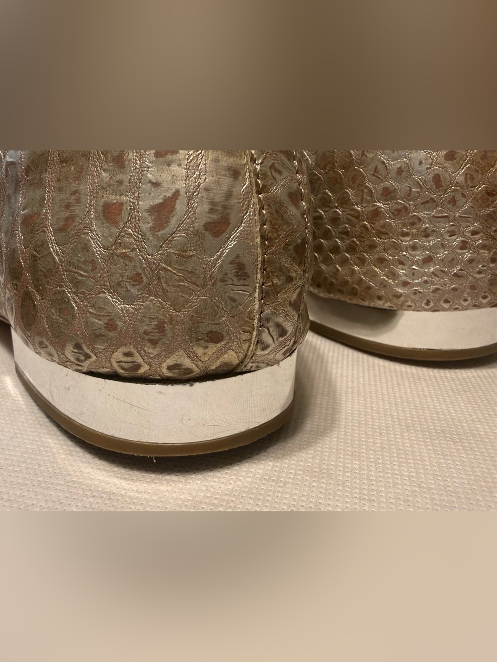 Donald J. Pliner Champagne Snakeskin Pattern Embellished Loafers - Picture 6 of 14